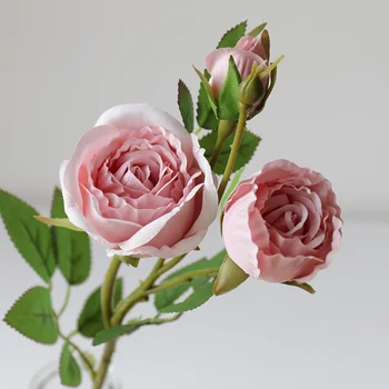 2 Galvutės 1 Bud Šilko Rožės Dirbtinės Gėlės Nuotakos Puokštė Nekilnojamojo Touch Netikrą Rose Senovinių Namų Lentelė, Vestuvių Dekoravimas Puošmena
