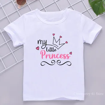Mamyte Little Princess Crown Vaikų Mergaičių Drabužiai Balti trumpomis Rankovėmis T-shirt už 1-12 Metų amžiaus Paauglių mergaičių Drabužiai Vaikams