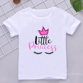 Mamyte Little Princess Crown Vaikų Mergaičių Drabužiai Balti trumpomis Rankovėmis T-shirt už 1-12 Metų amžiaus Paauglių mergaičių Drabužiai Vaikams