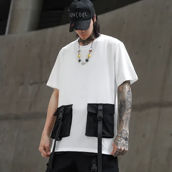 IiDossan 2020 m. Tamsiai Hip-Hop T Marškinėliai Vyrams Big Kišenės Trumpas Rankovėmis Tee Streetwear Poilsiu Viršūnes Prekės ženklo Moterys Atsitiktinis korėjos Drabužių