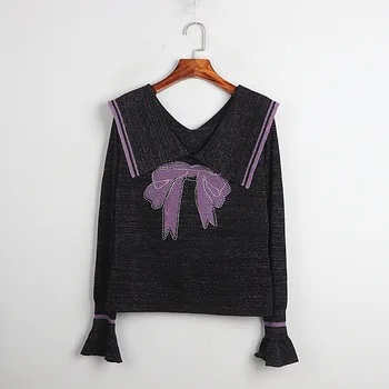 2020 m. Rudens ir Žiemos Naujas Saldus Grožio Stiliaus Megztinis ilgomis Rankovėmis Moterų Trumpas Megztinis Aukštos Kokybės Gyvatė peteliškę Megztinis Viršų