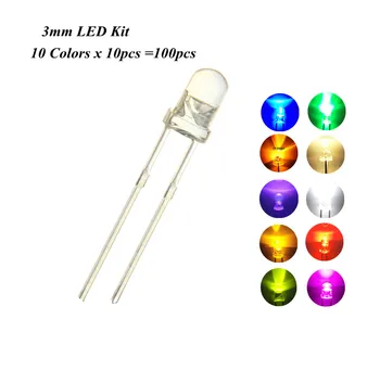 100vnt 3mm F3 Išsklaidytos chip LED Šviesos Lempa, Rinkinys Asorti Nustatyti Šiltai Balta Raudona Žalia Mėlyna Geltona Oranžinė Itin Šviesus 20mA LED DIP
