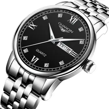 GUANQIN Viršuje Prabangos Prekės ženklo Vyrai Laikrodžiai Savaitę Sapphire Kristalas Kvarcinis Laikrodis Laikrodis Vyrams, Verslo Atsitiktinis Relogio Masculino