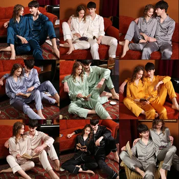 Porų Pižama Moterų Modeliavimas Šilko Plonas Vyrų Atvartas ilgomis rankovėmis Kelnės Pavasarį, Rudenį Multi-spalvos Pasirinktinai Ledo Šilko Pižama