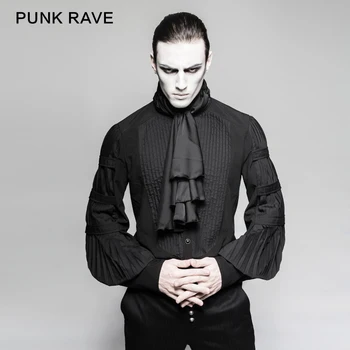 PUNK RAVE Vyrų Oficialią Šalies Džentelmenas Blosue Steampunk Gothic Black Long Sleeve Top Marškinėliai Punk Vyrus Karinių Marškinėliai