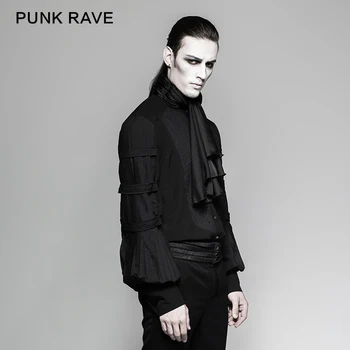 PUNK RAVE Vyrų Oficialią Šalies Džentelmenas Blosue Steampunk Gothic Black Long Sleeve Top Marškinėliai Punk Vyrus Karinių Marškinėliai