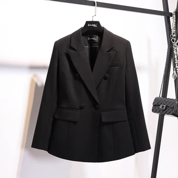 Mažas kostiumas moteriška striukė ketvirtį korėjos versija, juoda Slim dvieiliai ilgomis rankovėmis moterų mažųjų kostiumas striukė