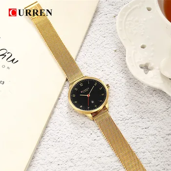 Curren 9035B Mados moteriški laikrodžiai, Nerūdijančio Plieno, Aukso žiūrėti moterų Curren Karšto Pardavimo Ponios Žiūrėti Kvarciniai laikrodžiai moterims