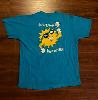 Derliaus 90S Palm Springs Krepšinio Pusiau Pro Blue Marškinėliai Pagaminti Jav Vieno