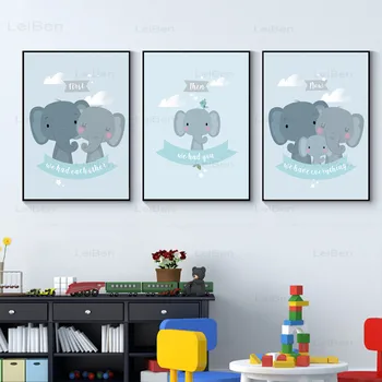 Animacinių Filmų Gyvūnų Mėlyna Dramblys Meno Plakatas Sienos Menas Spausdinti Paveikslai Tapyba Berniukas Darželio Namų Dekoro Šiuolaikinės Šiaurės Šalių Freskos Baby Vaikų Dovanų