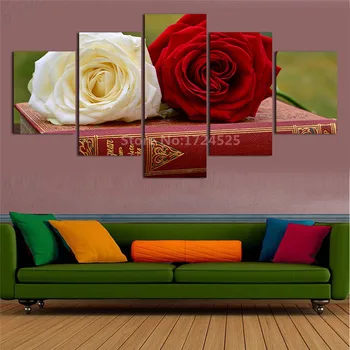 5 Vnt Šiuolaikinių HD Jaukus Balta, Raudona Rožė Gėlių Sienos paveiksl Apdaila Namas Drobės Tapybos Nuotraukas Neįrėminti