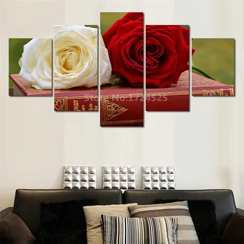5 Vnt Šiuolaikinių HD Jaukus Balta, Raudona Rožė Gėlių Sienos paveiksl Apdaila Namas Drobės Tapybos Nuotraukas Neįrėminti