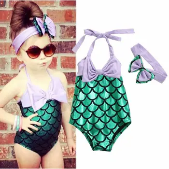 IMCUTE Bamblys Mergina, Mermaid Stiliaus maudymosi kostiumėlį su Lankelis Vaikų maudymosi Kostiumėliai