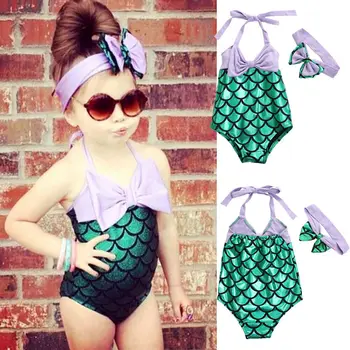 IMCUTE Bamblys Mergina, Mermaid Stiliaus maudymosi kostiumėlį su Lankelis Vaikų maudymosi Kostiumėliai