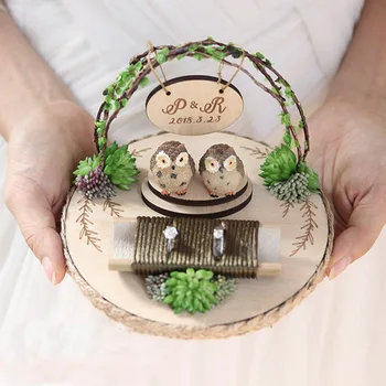 1pcs daug Gimtadienio dekoravimas užsakymą dalyvavimas nešmena žiedai pagalvę savininkas Laimės Pelėda žiedas dėžutė vestuvių medienos