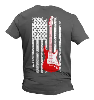 Gitara Amerikos Vėliava - Muzikantas, Gitaristas, vyriški T-Shirt (Anglis - Atgal Spausdinti, Vidutinio dydžio)