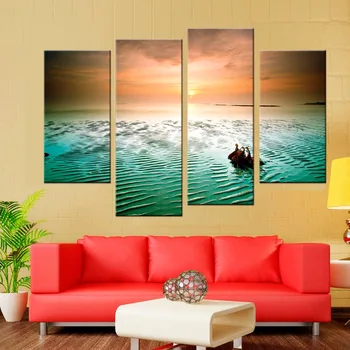 4 Paneles/Set Sienos paveiksl Dovana, Namų Apdailos Drobė Spausdinti tapybos gražus jūros Saulėlydžio
