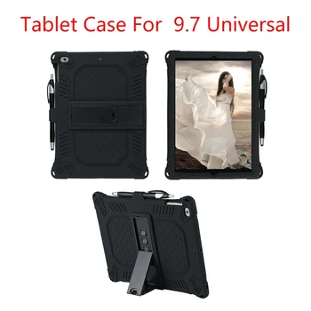 Tablet Case for iPad 9.7 Colių Universalus Silikono Apsaugos Atveju Planšetinio kompiuterio Stovas su Kondensatorius Pen Office Home(Juoda)