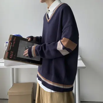 Privathinker vyriški V-Kaklo, ilgomis rankovėmis JK megztinis moteris Japonų stiliaus puloveriai atsitiktinis negabaritinių vyras megztiniai vyrų šiltų drabužių