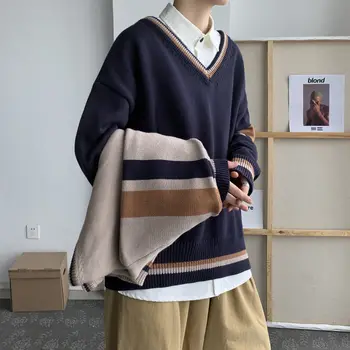 Privathinker vyriški V-Kaklo, ilgomis rankovėmis JK megztinis moteris Japonų stiliaus puloveriai atsitiktinis negabaritinių vyras megztiniai vyrų šiltų drabužių