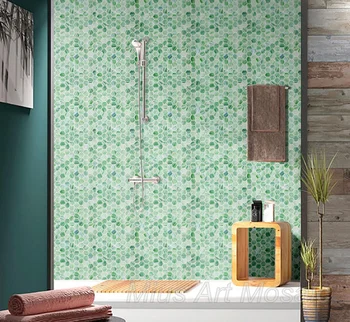 Šalies stiliaus šviežia žalia stiklo mozaikos plytelių virtuvės backsplash vonios apdaila sienos stiker