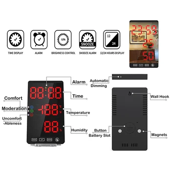 Skaitmeninis Laikrodis-Žadintuvas,Didelis LED Ekranas, Elektroniniai Laikrodžiai su Temperatūra Aptikti Modernus Veidrodis Stalo, Sieninis Laikrodis