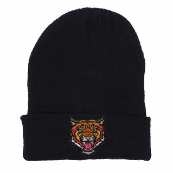 Mielas Animacinių filmų tigras logotipą, Žieminės Kepurės Laisvalaikio Kepuraitė Vyrų Moterų Mados Megzti tigras modelis Žiemos Skrybėlę Skullies Skrybėlę