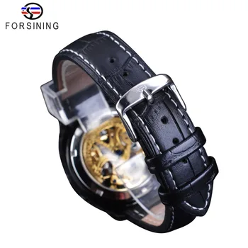 Forsining Royal Black Auksinis Laikrodis Skaidrus Atveju Mados Juoda natūralios Odos Juostos Šviesos Rankas Automatinis Laikrodžiai Vyrams