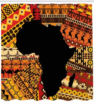 Afrikos Dušo Užuolaidos Abstraktaus Stiliaus Žemėlapį ant Kilimo Fone Iliustracija Vonios kambarys Dekoro Rinkinys su Kabliukais 70