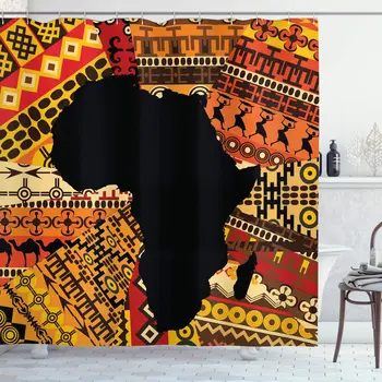 Afrikos Dušo Užuolaidos Abstraktaus Stiliaus Žemėlapį ant Kilimo Fone Iliustracija Vonios kambarys Dekoro Rinkinys su Kabliukais 70