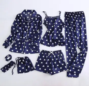 7 Vienetų Rinkinys Meilės Modelis Pižamos Saldus Spausdinimo Mados Moterų Pižama Ledo Šilko Sleepwear
