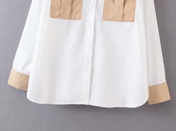 Moterims palaidinės pavasario ir vasaros naują mados stilių, spalvų atitikimo dvigubai kišenėje atsitiktinis laukinių ilgomis rankovėmis megztinis marškinėliai