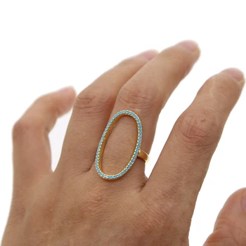 Aukso užpildytas Ovalo formos piršto žiedas papuošalai moterims ponios dovana Mėlyna turquoises akmens mados Madinga paprastu laišku žiedas