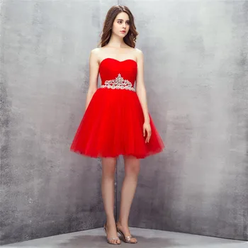 JaneVini Boho Crystal Red Tiulio Homecoming Suknelė 2019 Grduation Trumpą Suknelę Pakabukai Linijos, Brangioji Zawalcowany Prom Šalis Suknelės