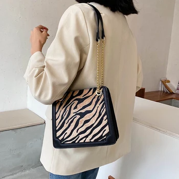 Retro peties moterų rankinės laisvalaikio grandinės pečių maišą zebra aukštos kokybės crossbody maišelis mažas kvadratas krepšys