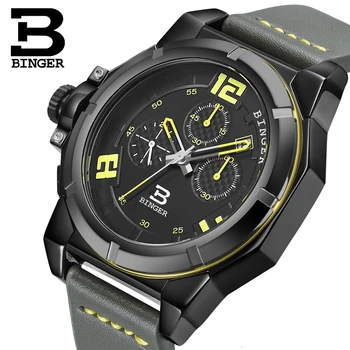 Šveicarija Prabangos Prekės Vyrų Laikrodžiai BINGER Žiūrėti Vyrų Multi Chronograph Vyrų Laikrodžiai Kvarco Šviesos Ranka Sporto laikrodis B8232