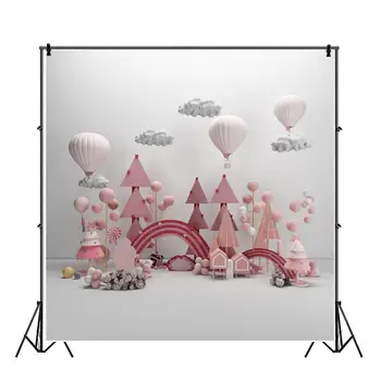 Laeacco Animacinių Filmų Karšto Oro Balionų Debesis Medis Foto Backdrops Baby Shower Gimtadienio Fotografijos Fonas Mergina Fotostudija