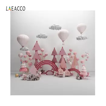 Laeacco Animacinių Filmų Karšto Oro Balionų Debesis Medis Foto Backdrops Baby Shower Gimtadienio Fotografijos Fonas Mergina Fotostudija