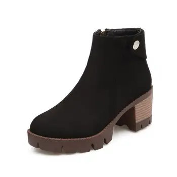 Didelis dydis 33-43 karšto pardavimo solid black batai med kulno turas toe platforma batai aukštos kokybės nubuko oda moterų batai 563