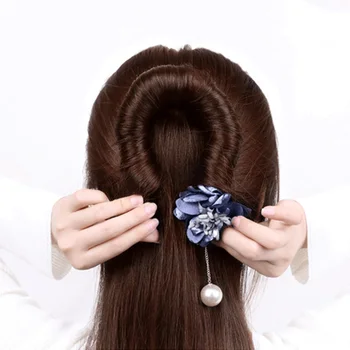 1PC Moterims Gėlių Spurgos Twist Lankelis Magija Bun Maker Mergina Saldus Gėlių Mergaičių Plaukų Aksesuarai Hairband 
