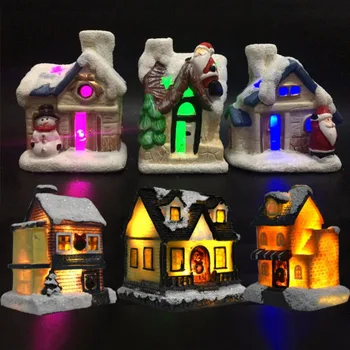Kalėdų Mini Žėrintis Namo Puošyba, LED Mirksi Dervos Namas su Spalvinga Šviesos Kalėdų Vakarėlį Namuose Šviesos Apdaila