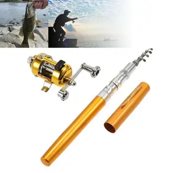 Meškere Nešiojamas Mini Pocket Pen Formos Aliuminio strypas, Stulpo žvejybos Jūroje nustatyti žvejybos Ritės Žuvų V1D3