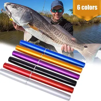 Meškere Nešiojamas Mini Pocket Pen Formos Aliuminio strypas, Stulpo žvejybos Jūroje nustatyti žvejybos Ritės Žuvų V1D3