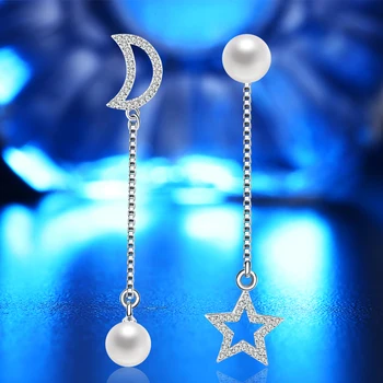 Sidabro auskarai, star auskarai, perlų, sidabro auskarai