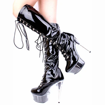 Jungiamąją sexy nuotaka crystal batai 15cm aukštos obcasie batų plieno vamzdis šokių bateliai seksualus klub 6 colių didelės batai moterims