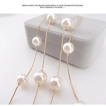 Korėjos karšto pardavimas naujų mados juvelyrikos mados dvigubai pearl megztinis grandinės ilgai skyriuje apdailos ponios karoliai