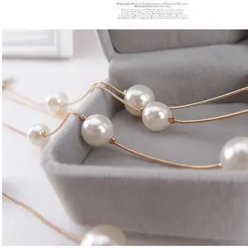 Korėjos karšto pardavimas naujų mados juvelyrikos mados dvigubai pearl megztinis grandinės ilgai skyriuje apdailos ponios karoliai