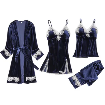 Pižama rinkiniai Moterų pižama Feamale Sleepwear 4pcs/rinkiniai Camisole Moterims, Chalatai pižama Moterų pižamą kelnaitės Žiemą