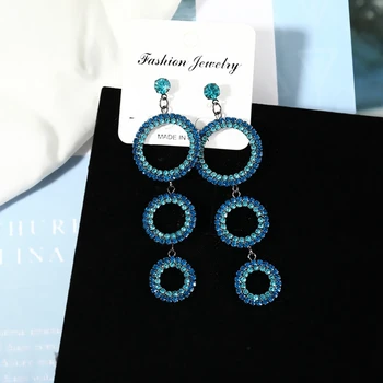 Elegantiška Mėlynos Spalvos Black Crystal Ilgai Kutas Auskarai Geometrinis Round Square Lašas Auskarai Moteris Vestuves Moterų Auskarai