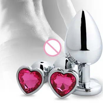 Širdies formos Nerūdijančio Plieno Crystal Analinis Žaislai Butt Plug Nerūdijančio Plieno Analinis Kaištis Sekso Žaislai Moterims, Suaugusiųjų Produktas 3 Dydžiai